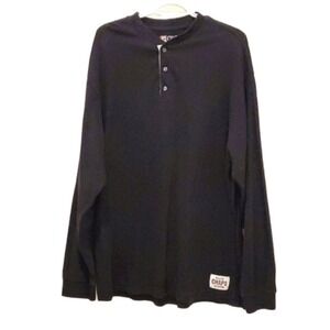 Chaps Ralph Lauren Mens Long Sleeve Henley Shirt Black Ribbed Knit Size L G